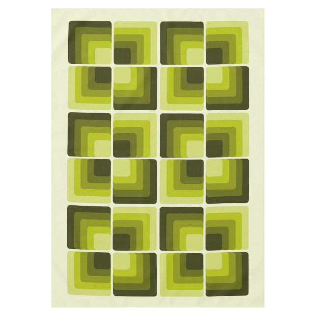 70s Rainbow Squares Monochrome Green Tablecloth (Front)