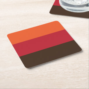 70s Retro 3 Striped Vintage Colour Pattern Square Paper Coaster