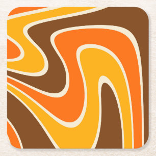 70s Retro Abstract Lava Design Square Paper Coaster