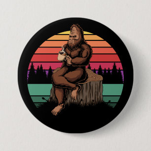 70s Retro Bigfoot & Coffee 3 Inch Round Button