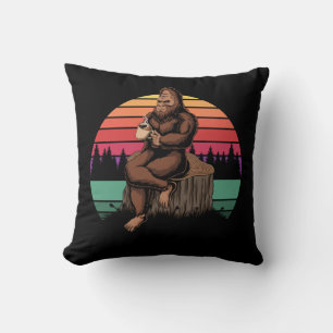 70s Retro Bigfoot & Coffee Throw Pillow