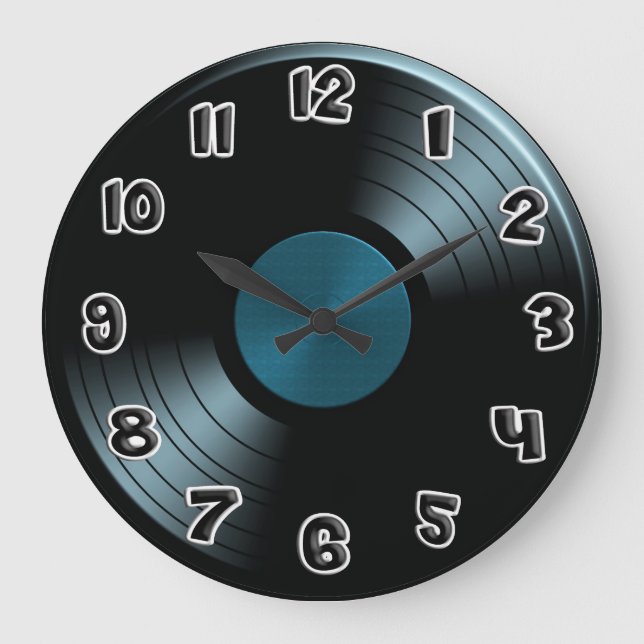 70s Retro Blue Vinyl Record Large Clock (Front)
