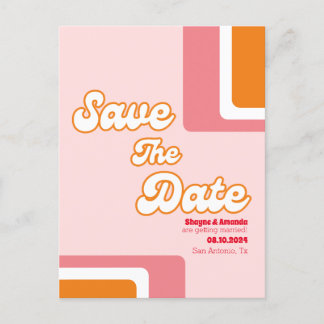 70s Retro blush pink orange groovy save the date Announcement Postcard