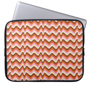 70s retro brown and pink wave pattern  laptop sleeve