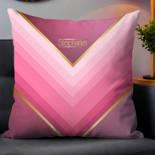 70s Retro Chic Pink And Gold Personalized Throw Pillow