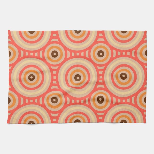 70s Retro Circular Geometric Pattern. Kitchen Towel (Horizontal)