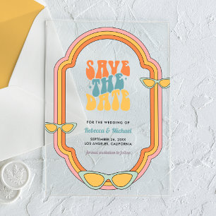 70s Retro Colourful Groovy Wedding Save the Date Acrylic Invitations