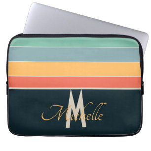 70s retro colourful Stripe initial names & monogra Laptop Sleeve