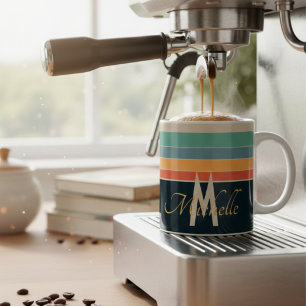 70s retro colourful Stripe names & monogram custom Coffee Mug