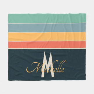 70s retro colourful Stripe names & monogram initia Fleece Blanket