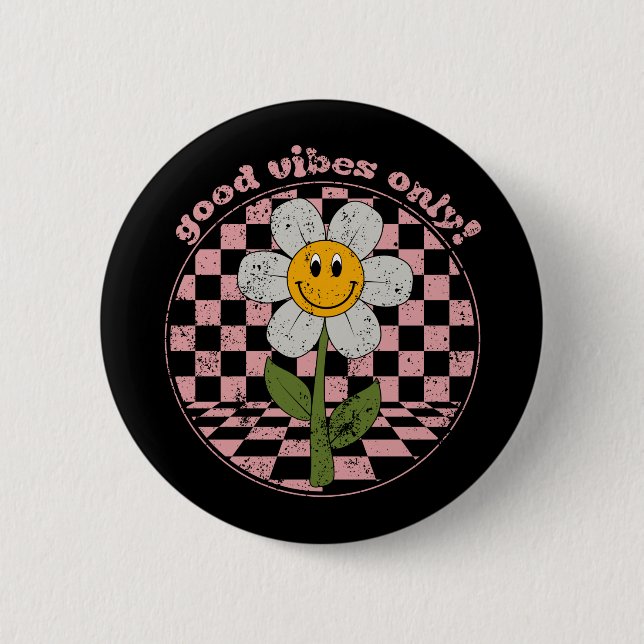 70's Retro Daisy | Good Vibes Only 2 Inch Round Button (Front)