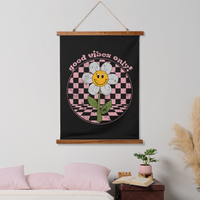 70's Retro Daisy | Good Vibes Only Hanging Tapestry (Bedroom)