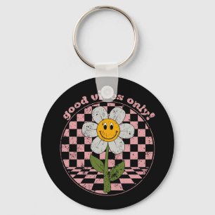 70's Retro Daisy   Good Vibes Only Keychain