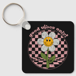 70's Retro Daisy   Good Vibes Only Keychain