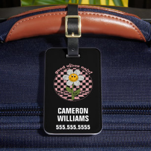 70's Retro Daisy   Good Vibes Only Luggage Tag