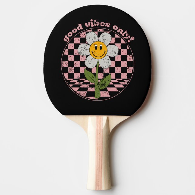 70's Retro Daisy | Good Vibes Only Ping Pong Paddle (Front)
