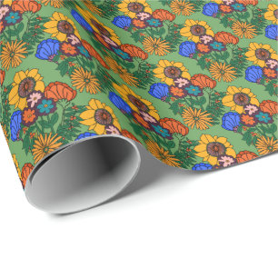 70s Retro Floral Green - Retro mid century modern Wrapping Paper