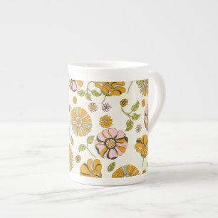 70's Retro Floral Pattern Bone China Mug