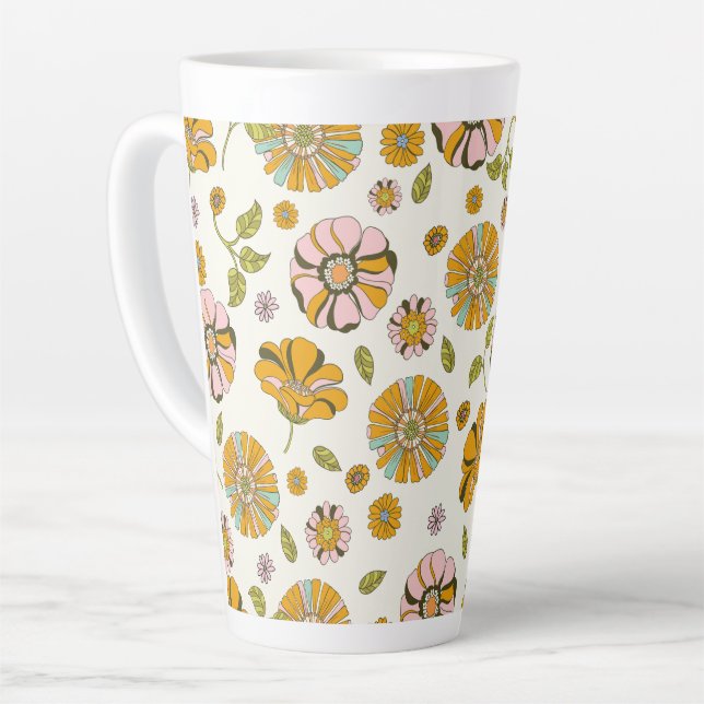 70's Retro Floral Pattern Latte Mug (Left Angle)