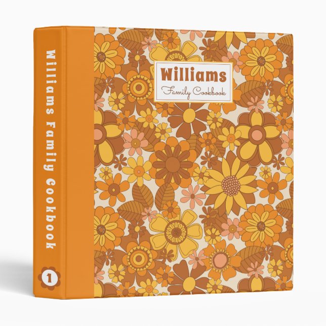 70's Retro Floral Personalized Family Cookbook Binder (Front/Spine)