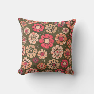 70s Retro Flower Pattern Throw Pillow