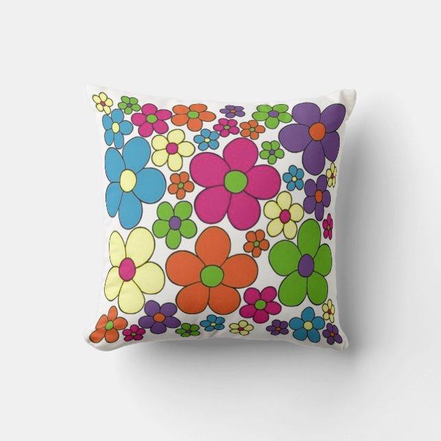 70's Retro Flower Throw Pillow (Front)