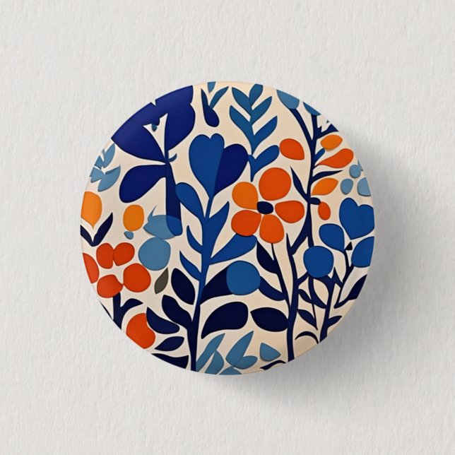 70's retro flowers 1 inch round button (Front)