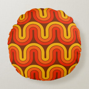 70s Retro Geometric Design Round Pillow