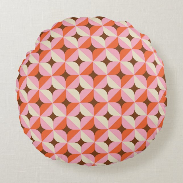 70s Retro Geometric Vintage Pattern Round Pillow (Front)