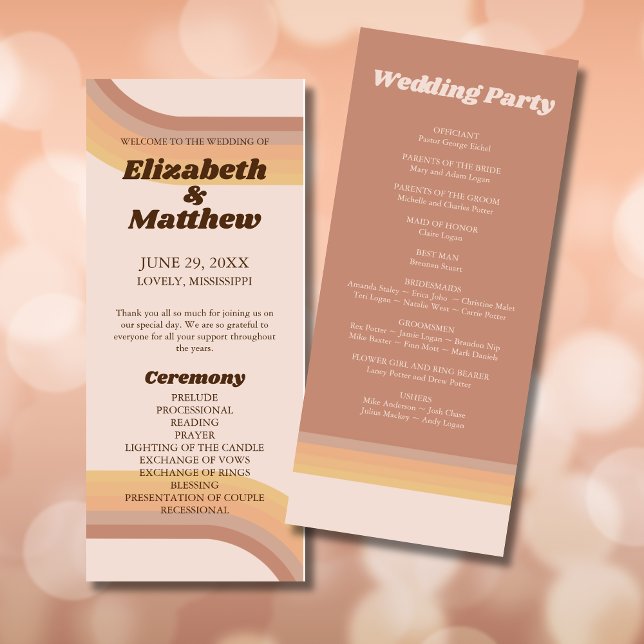 70s Retro Groovy Lines Funky Wedding Program (Creator Uploaded)