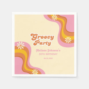 70s Retro Groovy Party Daisies Peach Birthday Napkin