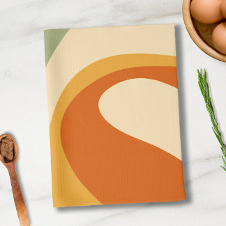 70s Retro Groovy Pattern Cream, Green, Orange Kitchen Towel