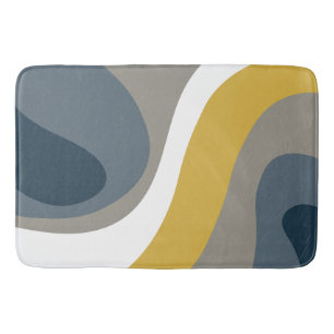 70s Retro Groovy Pattern Navy, Mustard, Grey Bath Mat