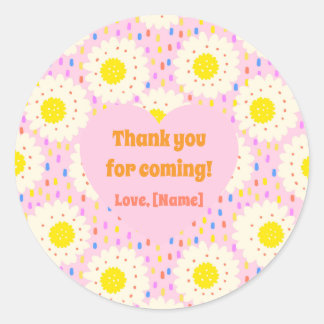 70s Retro Groovy Pink Daisy Floral Pattern Classic Round Sticker