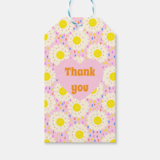 70s Retro Groovy Pink Daisy Floral Pattern Gift Tags
