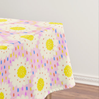 70s Retro Groovy Pink Daisy Floral Pattern Tablecloth