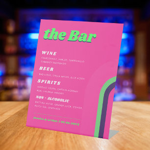 70s Retro Groovy Rainbow Wedding Bar Drink Menu Pedestal Sign