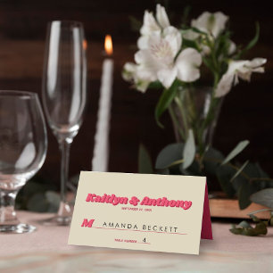 70's Retro Groovy Viva Magenta Wedding Place Card