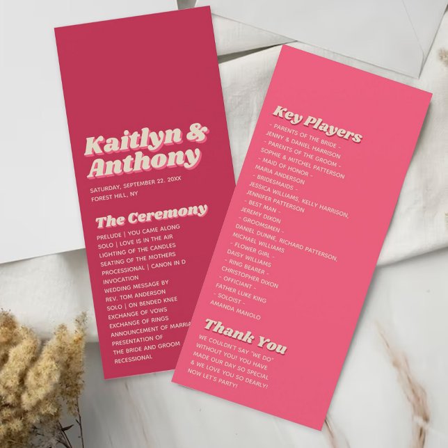 70's Retro Groovy Viva Magenta Wedding Program (Creator Uploaded)