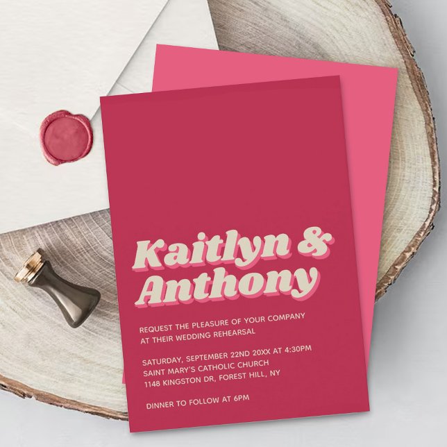 70's Retro Groovy Viva Magenta Wedding Rehearsal Invitation (Creator Uploaded)