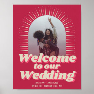 70's Retro Groovy Viva Magenta Wedding Welcome Poster