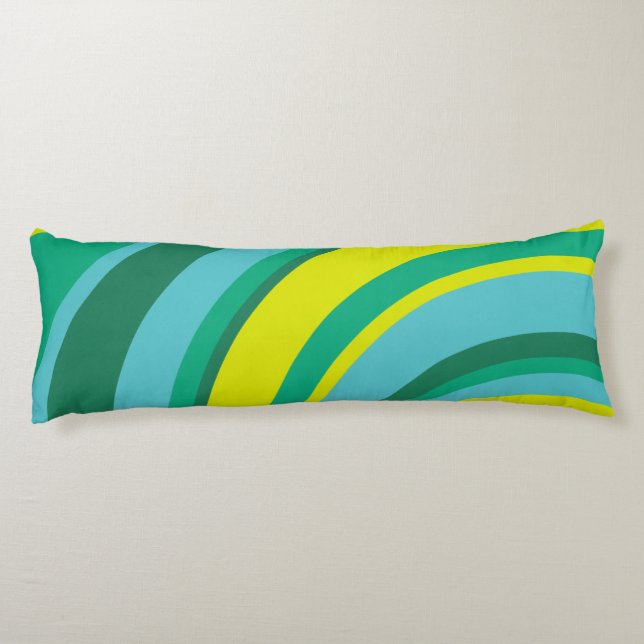 70s Retro Groovy Wave Rainbow Teal Green Body Pillow (Back)