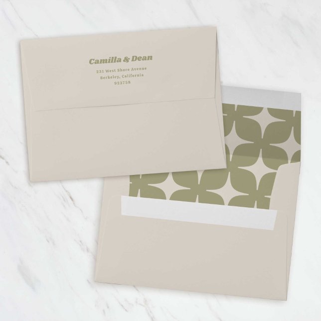 70s Retro Groovy Wedding Envelope (retro envelopes with seventies pattern on envelope liner)