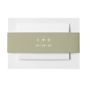 70s Retro Groovy Wedding Olive Green Invitation Belly Band
