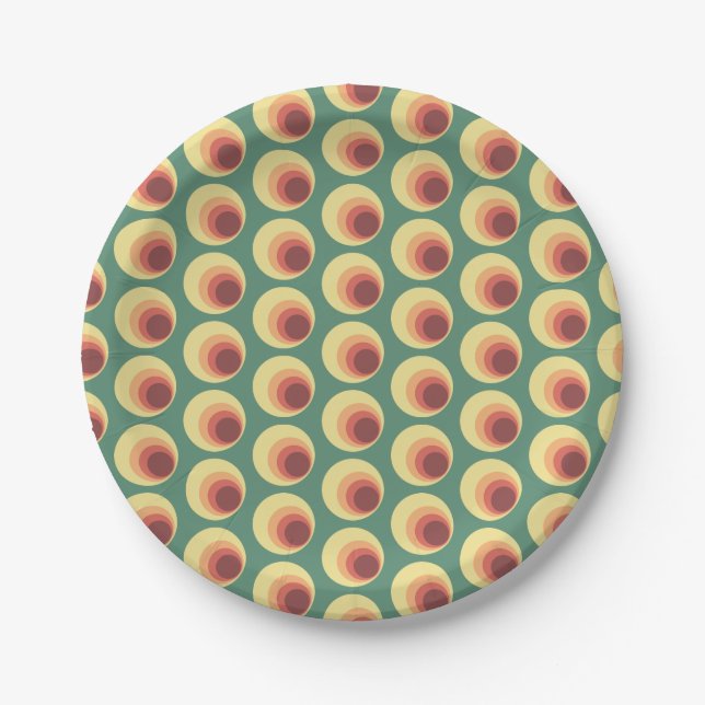 70's Retro Inspired Circle Pattern Paper Plate (Front)