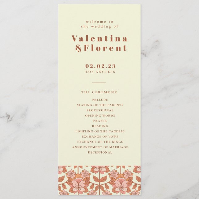 70s Retro Inspired Orange Wedding Program  (Front)