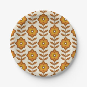 70s Retro Mid-Century Floral Pattern Paper Plate