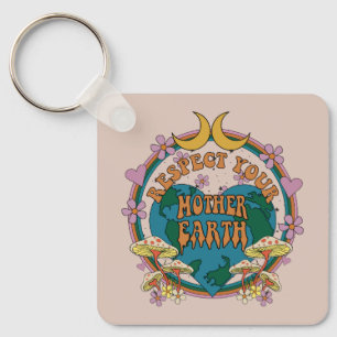 70's Retro Mother Earth Graphic Keychain