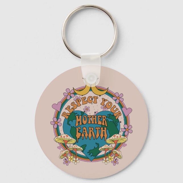 70's Retro Mother Earth Graphic Keychain (Front)