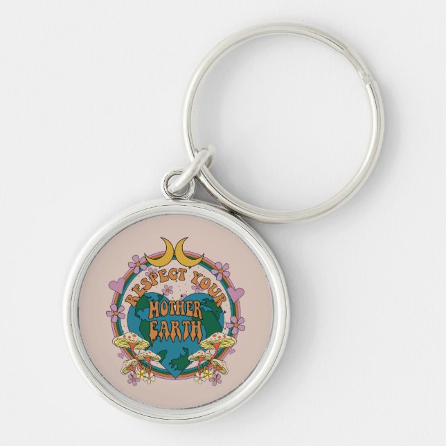 70's Retro Mother Earth Graphic Keychain (Front)